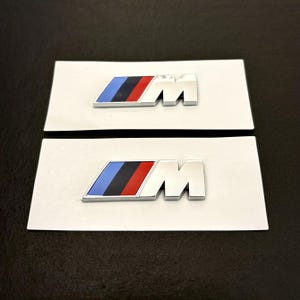 BMW M Chrome Badge Set of 2, 3D Wing Emblem 4.5cm, Glossy Silver Motorsport Logo