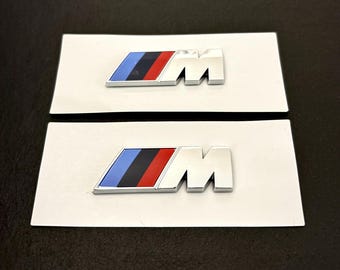 BMW M Chrome Badge Set of 2, 3D Wing Emblem 4.5cm, Glossy Silver Motorsport Logo