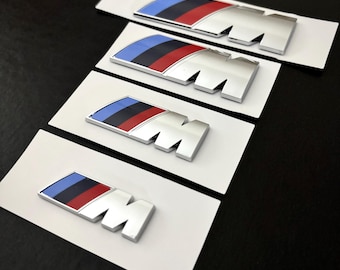 BMW M Motorsport Silver Chrome Emblem Badge, 3D Monogram Sticker, Multiple Sizes Available