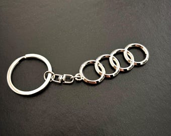 Audi 4-Ring Chrome Metal Keyring – Audi S Line Gift Car Accessory