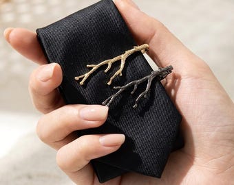 Pinza de corbata con forma de rama, Pinza de corbata con forma de naturaleza, Pinza de corbata con forma de ramita, Pinza de corbata rústica, Pinza de corbata para hombre, Pinza de corbata única, Pinza de corbata para padrinos de boda, Pinza de corbata para boda