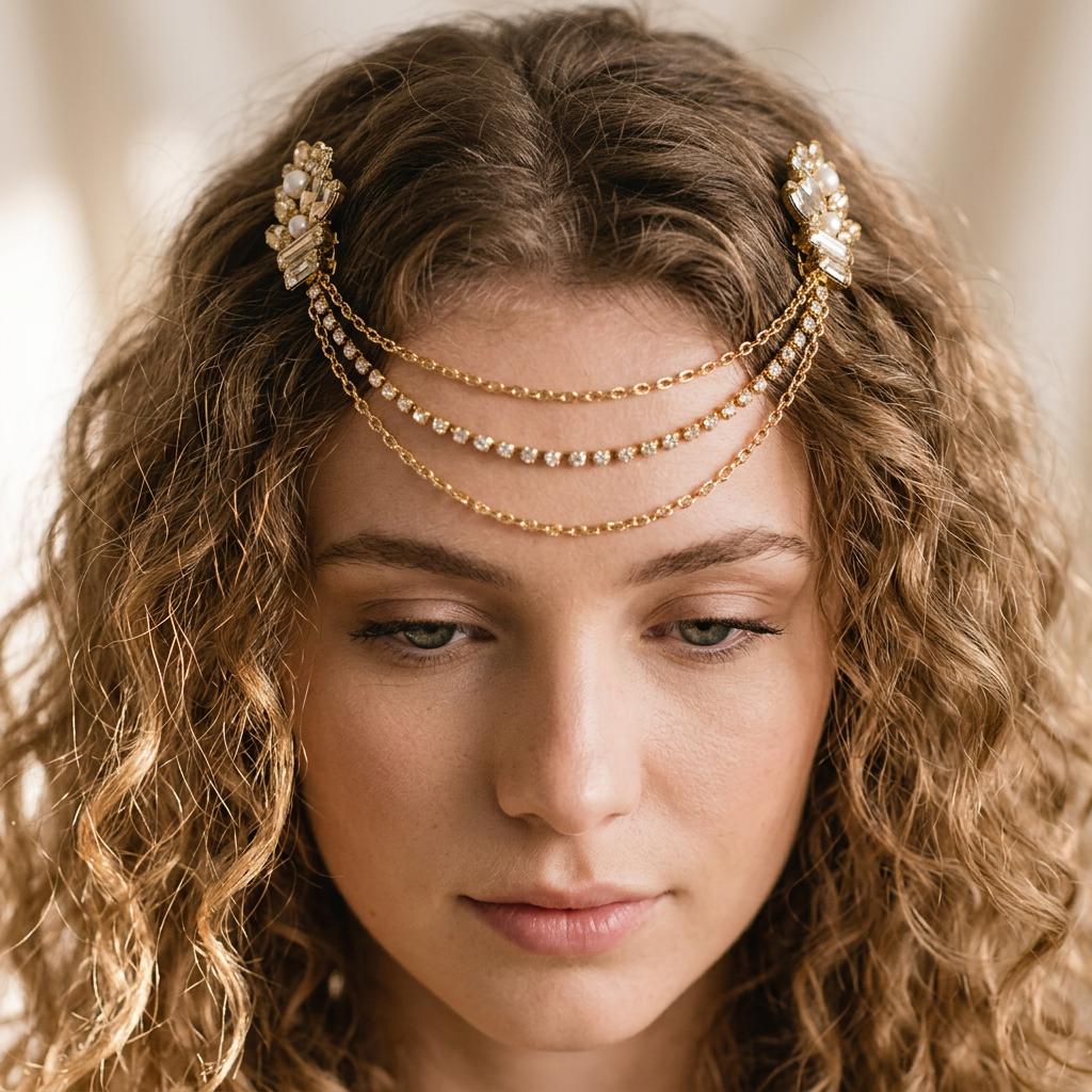 Rhinestone Wedding Head Chain - Etsy display picture 3