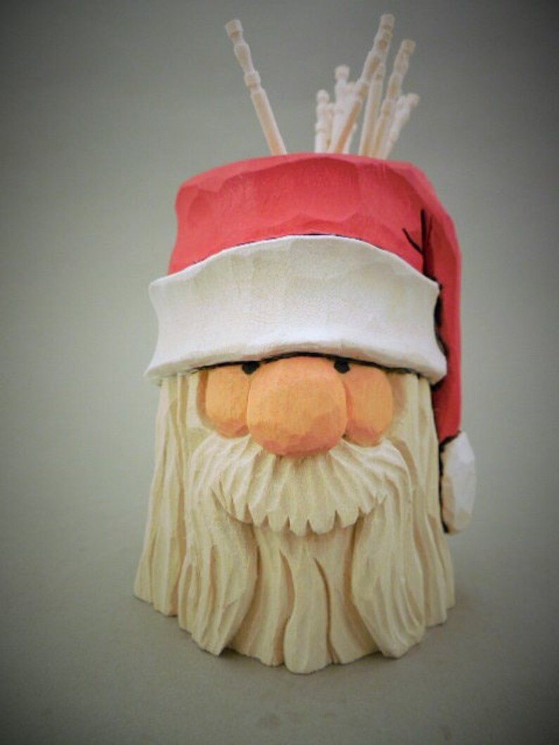 Hand Carved Wood Santa Toothpick Holder Etsy