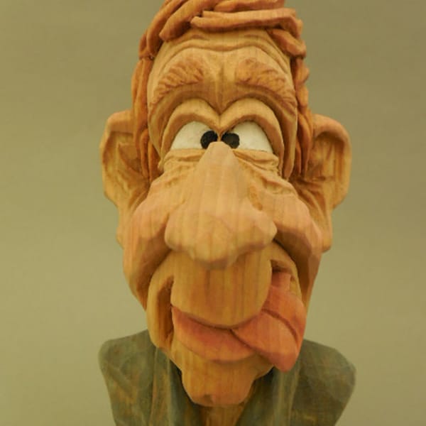 Hand Carved Wood Caricature Bust