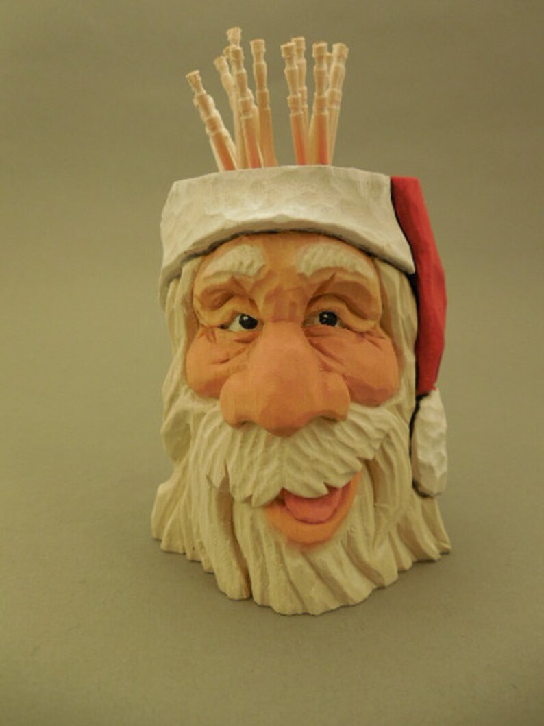 Hand Carved Wood Santa Toothpick Holder Etsy