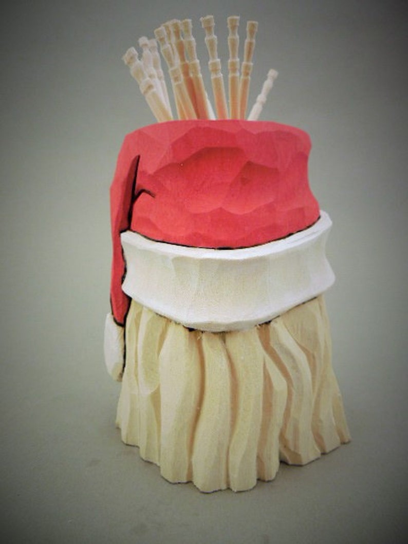 Hand Carved Wood Santa Toothpick Holder Etsy