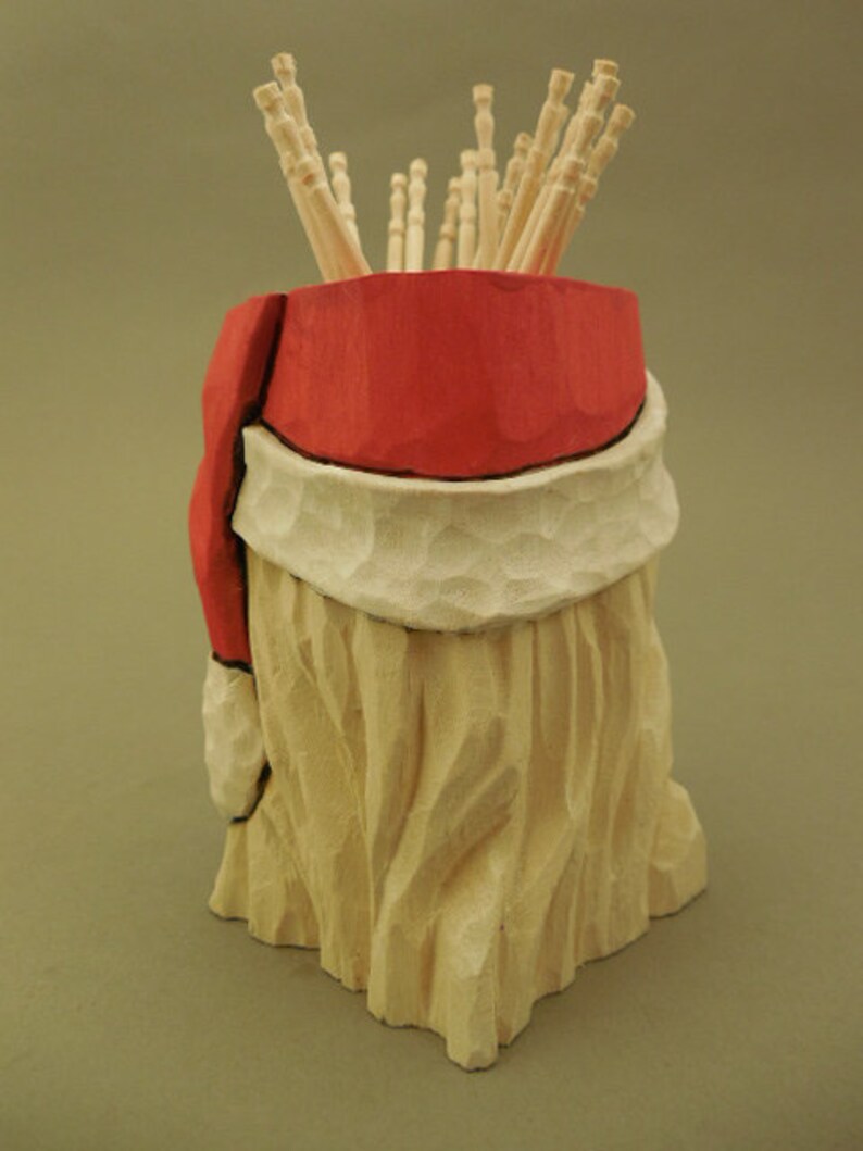 Hand Carved Wood Santa Toothpick Holder Etsy