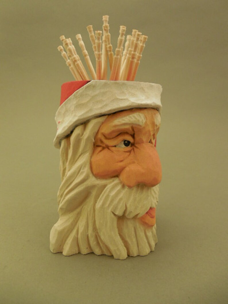 Hand Carved Wood Santa Toothpick Holder Etsy