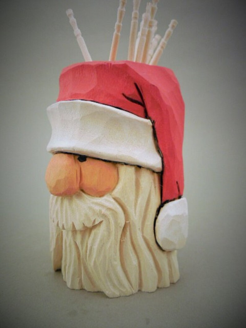 Hand Carved Wood Santa Toothpick Holder Etsy