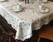 Madeira Linen Tablecloth Richelieu Embroidered Portugal Ecru Vintage Intricate Cutwork Dinner Table Cover Set 64 quot x 82 quot