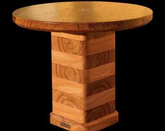 Runder Couchtisch aus Eiche / Handgefertigter runder Couchtisch aus Eiche und Ulme, handgefertigter Beistelltisch mit Sockel, modernes Holzdesign