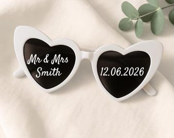Personalized Heart Sunglasses: Mr & Mrs Wedding Favor, 2026 Keepsake