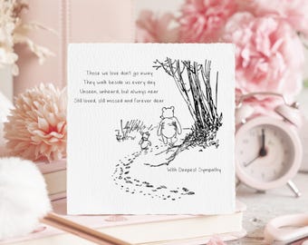 Winnie the Pooh Sympathy Greeting Card, Those We Love Quote, Stars in Heaven Quote, Pooh and Piglet Design, Black and White, Colour