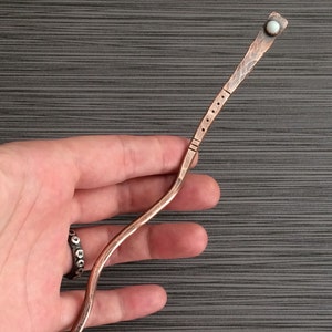 Rustic Copper Hair Stick w/ Natural Welo Opal Gemstone - October Birthstone - Eco Friendly Metal Hair Jewelry 7th Anniversary Gift for Her