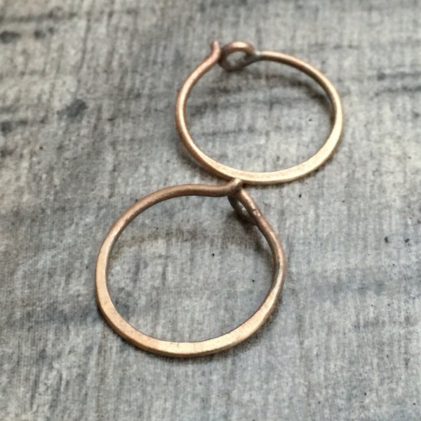 Small Gold Bronze Hoop Earrings - 18g Rustic Minimalist Everyday Unisex Body Jewelry for Men or Women - Sold in Pairs or Singles