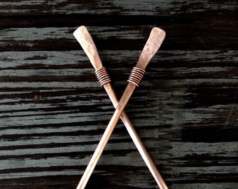Hand Forged Metal Hair Sticks - Set of 2 Raw Copper Picks / BOHO Bun Holder - Eco Friendly Hair Jewelry - 7th Anniversary Gift for Her