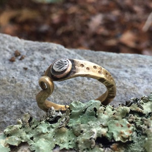 Rustic Gold Brass Snake Serpent Ring w/ Sterling Silver Accents - Unisex Mens / Womens Ring Size 8.5 - Unique Modern Viking / Celtic Jewelry