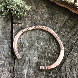 Unique Organic Copper Stacking Cuff - Textured Rustic Thin Bracelet - Celtic / Viking Jewelry - Unisex Custom Sized 7th Anniversary Gift