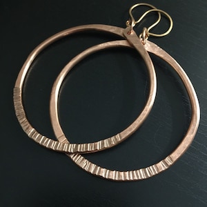 Large Raw Polished Copper Hoop Earrings - Big Custom Size Hoops - Modern Viking / Celtic Tribal Jewelry - 7th Anniversary Gift