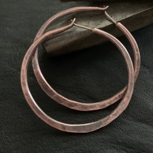 Big Chunky Copper Hoops - Large Rustic Earrings - Classic Style Hand Forged Metalwork Everyday Wear Jewelry for 7th Anniversary Gift - 4.5cm