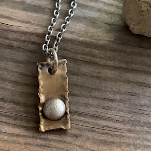 Gold & Silver Minimalist Mixed Metal Pendant w/ Stainless Steel Chain - Hand Forged Modern Viking / Celtic Jewelry Gift for Men or Women