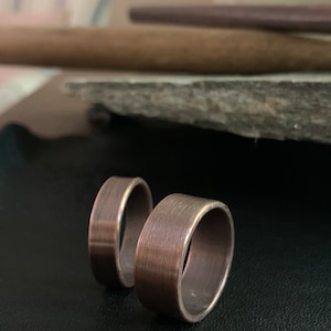 Solid Copper Wedding Band Ring Set 9mm or 6mm Width Unique Rustic 7th Anniversary His & Hers Jewelry Gift image 1