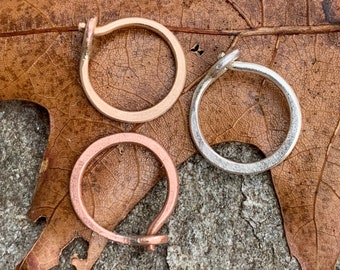 16g or 18g Continuous Hoop Earrings in Raw Brushed Copper, Gold Bronze or Sterling Silver - 10mm or 15mm - Everyday Wear Unisex Earrings