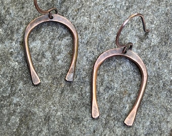 Solid Copper Wishbone Earrings - Unique Rustic 7th Anniversary Jewelry Gift for Her