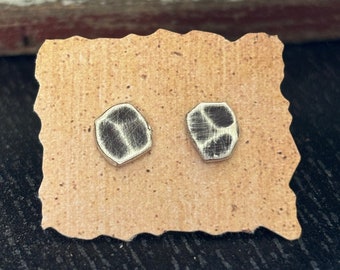 Rustic Sterling Silver Nugget Studs - Organic Rugged Hammered 6mm Earrings for Men or Women - Simple Everyday Wear Unisex Jewelry Gifts