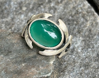 Green Onyx Gemstone Ring Size 8.75 -Unique 925 Sterling Silver Green Stone Statement Ring