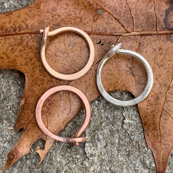 16g or 18g Continuous Hoop Earrings in Raw Brushed Copper, Gold Bronze or Sterling Silver - 10mm or 15mm - Everyday Wear Unisex Earrings