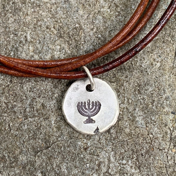 Sterling Silver Menorah Pendant - 7 Branched Hebrew Menorah - Christian Baptism, Missionary, Confirmation Jewelry Gift - Unisex Him or Her