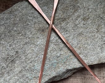 Copper Hair Sticks - Set of 2 7” Rustic Hand Forged Custom Hair Stick / BOHO Bun Holder - 7th Anniversary Gift - Eco Metal Hair Accessory