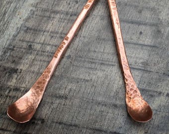 Hand Forged Copper Spoon for Salt, Spices, Sugar - Rustic Artisan Barware / Kitchenware / Flatware / Silverware or Apothecary Supply