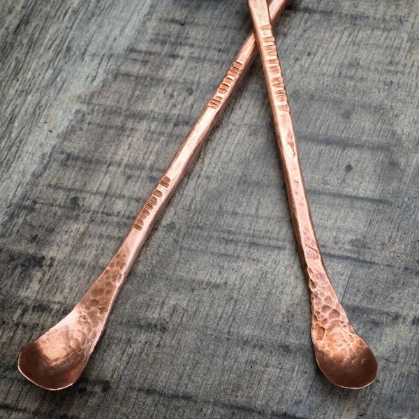 Hand Forged Copper Spoon for Salt, Spices, Sugar - Rustic Artisan Barware / Kitchenware / Flatware / Silverware or Apothecary Supply