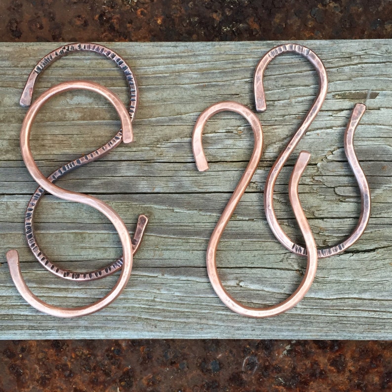 Large Solid Copper S Hook For Shower Curtain Rings Closet Garden Pot Racks Hand Forged Metal Utility Hanger In Raw Or Oxidized Finish