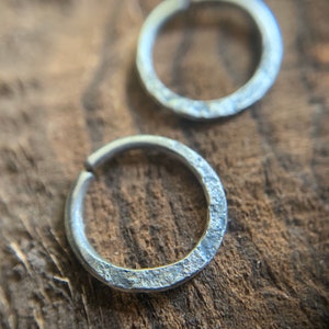 10mm 16g Rustic Sterling Silver Textured Continuous Hoop Earrings - Unique Unisex Everyday Wear Jewelry Gift for Men or Women