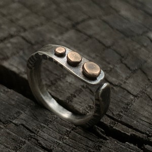 Sterling Silver & Gold Celtic Bronze Stackable Ring - Rustic Modern Mixed Metal Wedding Band Custom Size - Unique Unisex Metalsmith Jewelry