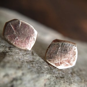 Rustic Gold Studs - Organic Brushed Brass 7mm Earrings for Men or Women - Simple Everyday Wear Unisex Jewelry Gifts