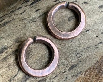 Unique 8g 12mm Continuous Hoop Gauge Earring - Organic Copper - Buy Singles or Pairs - Raw Brushed Finish or Rustic Oxidized Finish