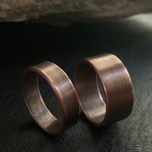 Solid Copper Wedding Band Ring Set 9mm or 6mm Width Unique Rustic 7th Anniversary His & Hers Jewelry Gift image 4