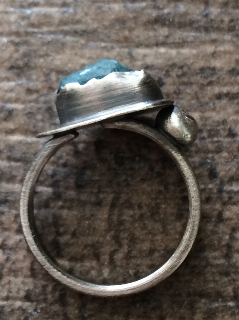 Unique Boho Wedding or Everyday Wear Jewelry Raw Gemstone Solitaire Engagement Ring w Turquoise Apatite Crystal in 925 Sterling Silver