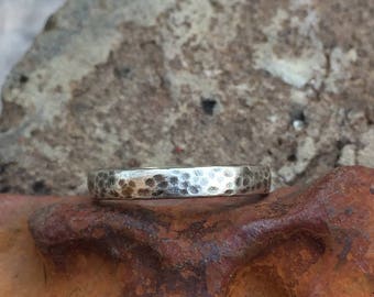 Skinny / Thin Wedding Band or Stacking Ring - Rustic Oxidized - Recycled 925 Sterling Silver Peen Hammered Texture - Custom in Any Size