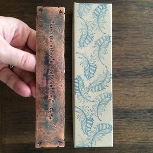 Personalized Rustic Copper Bookmark Custom Stamped Quote Metal Book Mark 7th Anniversary Gift for Readers, Teachers, Students image 4