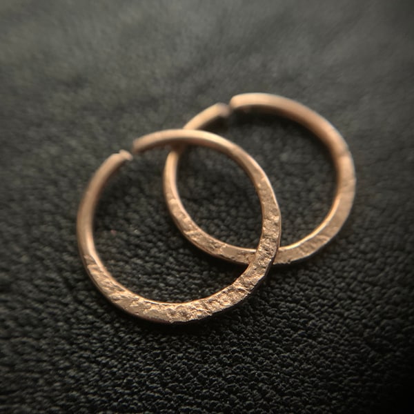 Small Gold Raw Bronze Continuous Hoop Earrings - 18g 10mm Minimalist Everyday Unisex Body Jewelry for Men & Women - Sold in Pairs or Singles