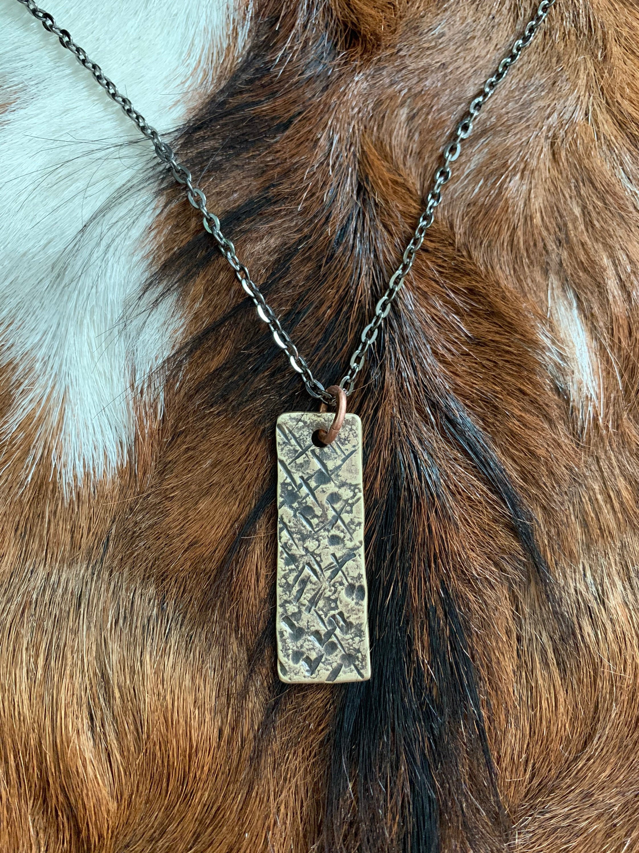 Men's Rustic Gold Celtic Brass Pendant - Modern Viking Minimalist Hammered Necklace w/ Optional Custom Stamped Personalization