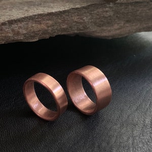 Solid Copper Wedding Band Ring Set 9mm or 6mm Width Unique Rustic 7th Anniversary His & Hers Jewelry Gift image 6