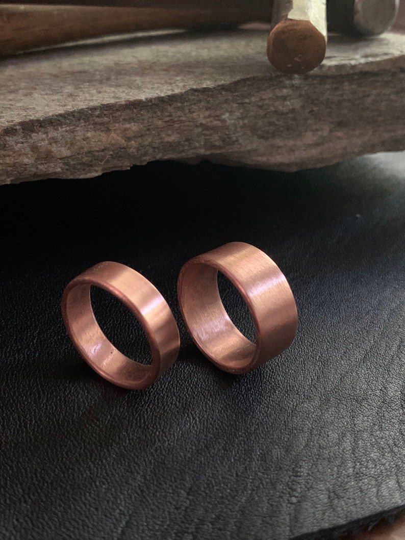 Solid Copper Wedding Band Ring Set 9mm or 6mm Width Unique Rustic 7th Anniversary His & Hers Jewelry Gift image 6