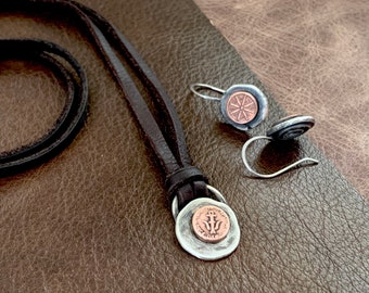 Widow's Mite / Judean Lepton Earring & Necklace Set - Unique Mixed Metals Copper / Sterling Silver Hand Crafted Christian Faith Coin Jewelry