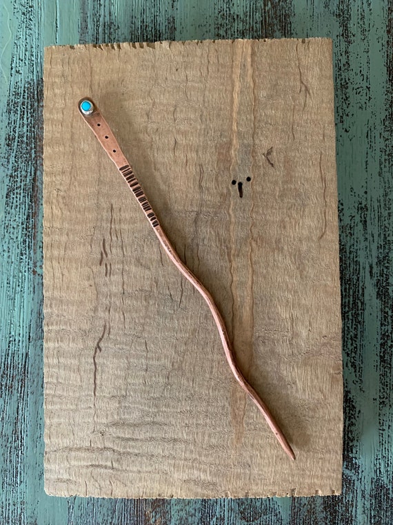 Kingman Turquoise Hair Stick / Rustic Copper Metalwork Eco-Friendly Metal Hair Accessory - 7th Anniversary Gift for Her
